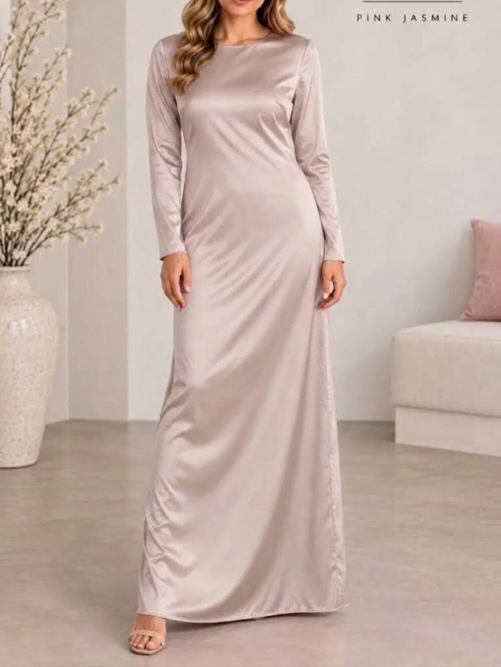 NWT Veiled New York Naila Satin Maxi Dress in Pink Jasmine.
